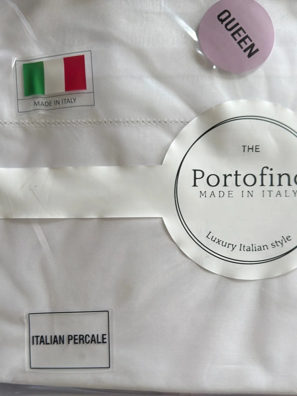 Portifino Italy Hemstitch 100% Cotton Percale Luxury Queen Sheet Set New